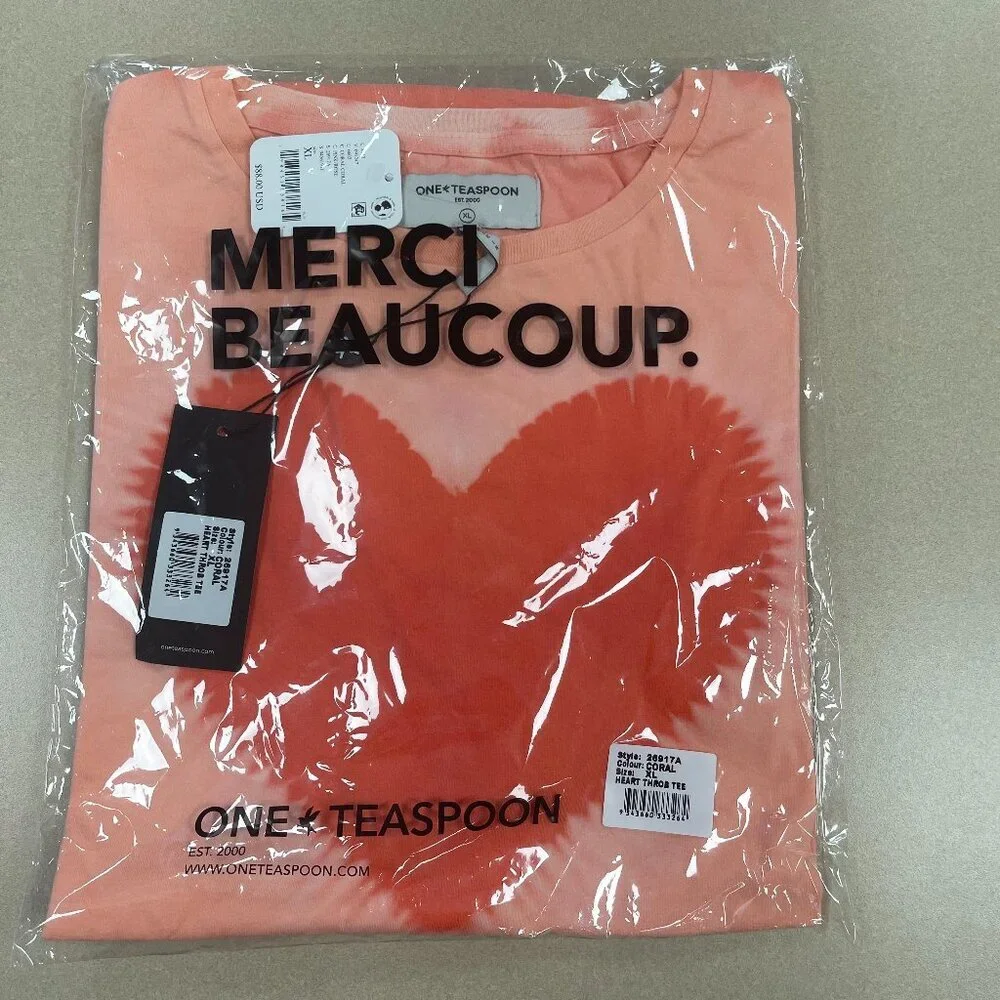 Free People/One Teaspoon Heart Throb Tie Dye Boyfriend Tee-Coral Pink - XL - NWT - Picture 9 of 10